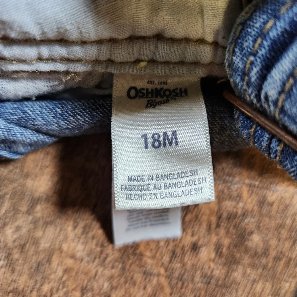 OSHKOSH B'GOSH Boys Denim Blue Jeans Embroidered Overalls 18 Months
